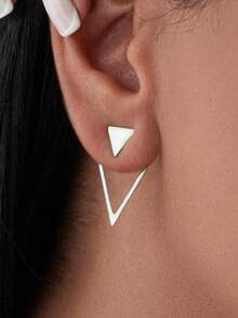 1/2 对简约几何镂空钻石形前后耳环，耳环设计有两种佩戴方式，独特的钻石形耳夹，适合女性 - 金色 - 查看 15