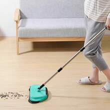 Three-In-One Rotary Hand-Pushed Sweeper With Dustpan And Mop-No Electricity, Adjustable Handle, Suitable For Hard Floors, Ideal For Cleaning Bedrooms, Bathrooms, Kitchens And Living Rooms, Sweeping - 湖藍色 - 查看 7