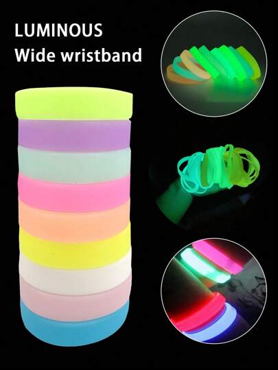 Random Color 25/50Pcs, Glow-In-The-Dark Rainbow Silicone Jelly Bracelets Stretchable 80s Bracelets Prefect For Concert, Club, Party, Raves, Carnival, Birthday, Party Accessories,Glow In The Dark Party Supplies