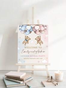 1pc- Customized Bear Gender Reveal Welcome Poster, Customized Gender Reveal Welcome Logo, Pink And Blue Bear Baby Party Poster, His Or Her Yard Logo, Neutral Style Opposite Gate Corridor, Customized Bear Poster, Bear Welcome Poster, Customized Frameless Canvas Poster - Personalized Wall Art With Your Photos, Wall Decoration, - Multicolor - View 4