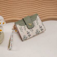 Casual Leaf Pattern Metal Button Compact Bifold Wallet With Decorative Lanyard For Women Wallet Mini Wallet Purse Wallet Small Wallet Cute Wallet - Multicolor - View 11