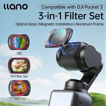 Bộ lọc máy ảnh chuyển động Llano cho Osmo Pocket 3 Bộ 3 trong 1 (CPL + 1/4 Black Mist + ND2-32) Bộ lọc UV cho ống kính máy ảnh