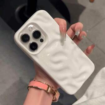 1 pieza Funda de teléfono de unicolor con diseño de meteorito, cubierta protectora completa con patrón de onda asimétrica, estilo de arte de ola degradada blanca apta para teléfonos Apple/OPPO/VIVO/Honor/Redmi/Transsion