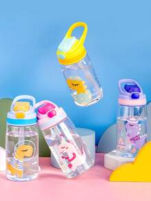 1pc480ml儿童卡通吸管杯弹跳杯学生户外水壶塑料杯学校专用水瓶 - 彩色 - 查看 1