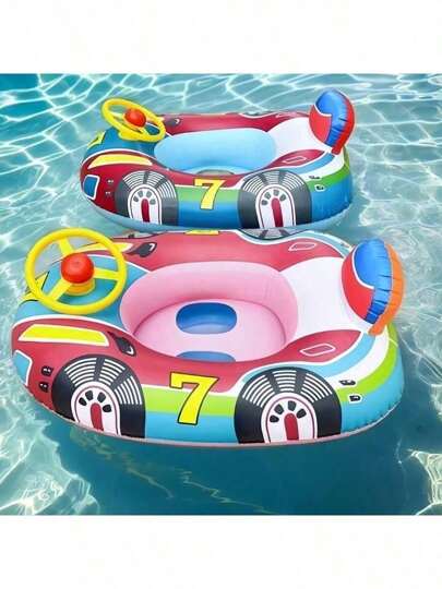 1pc Inflatable Pvc Racing Car Shaped Pool Float With Decorative Steering Wheel, Suitable For Beach And Swimming