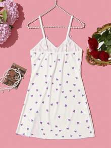 女士性感内衣蝴蝶结装饰印花蕾丝边开衩下摆吊带睡衣吊带裙性感内衣睡衣性感内衣服装性感内衣裙