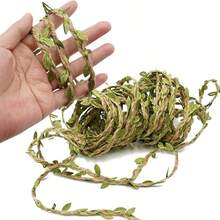 10M/5M Green Leaf Vine Ribbon Simulated Green Plants, Burlap Leaf Ribbon, Artificial Green Leaf Woven Vine Decoration, Suitable For Jungle Adventure Party, Home Decoration, Birthday, Wedding, Garden Decoration, Home Decoration, Hallway Decoration, Staircase Decoration - Green - View 12