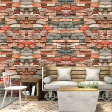 1 Roll Vintage Industrial Self-Adhesive Wallpaper, Brick Wall Decor, Peel And Stick Vinyl Contact Paper, 17.71inch Width, Waterproof & Removable, Modern Room Decor, Perfect For Kitchen Living Room Bedroom Bathroom, Desk/Furniture Makeover Home Decor - Multicolor - View 2