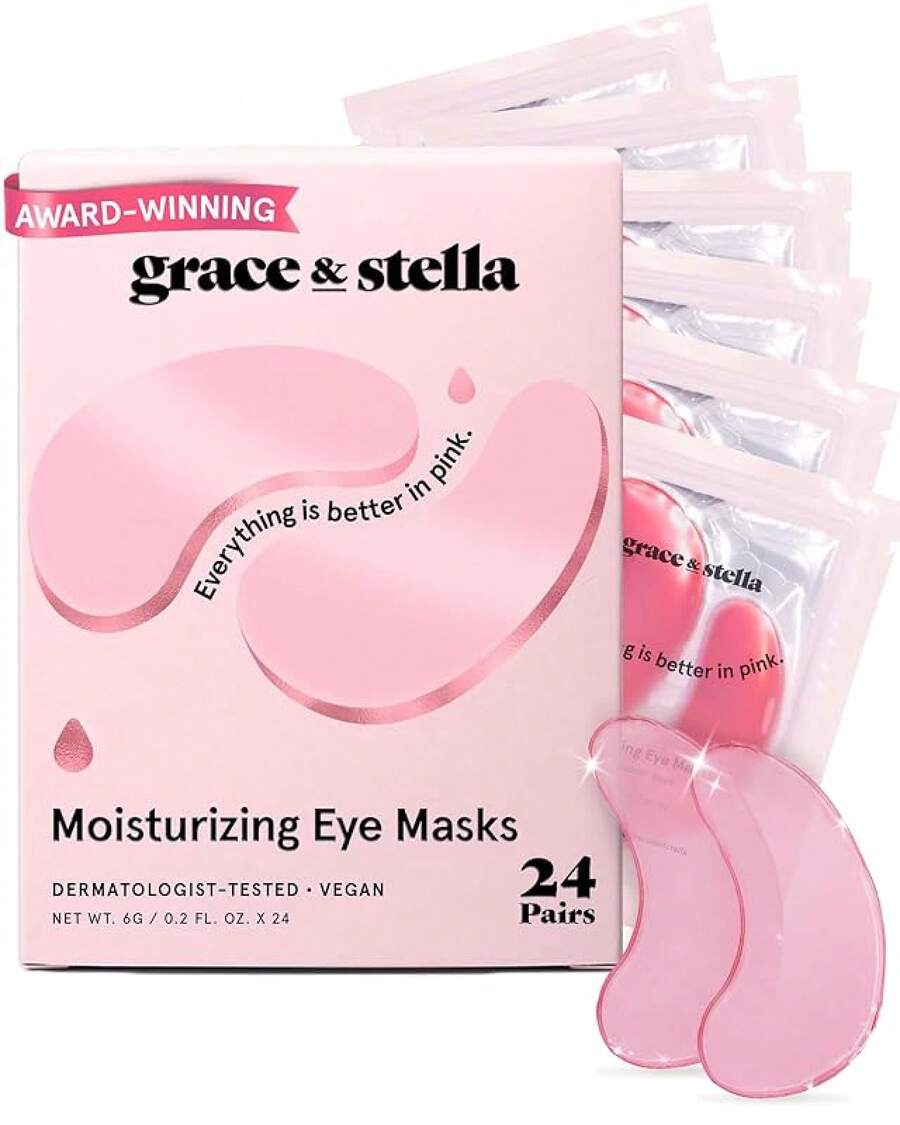 Grace  Stella Award Winning Under Eye Mask - Reduce Dark Circles, Puffy Eyes, Undereye Bags, Wrinkles - Gel Under Eye Patches - Gifts For Mom - Vegan Cruelty-Self Care (Pink, 6 Pairs) - Hồng (24 đôi) - Xem 1
