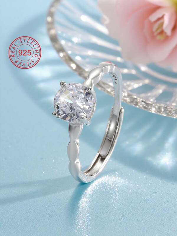 Artepollo 1 Stück 925 Sterling Silber asymmetrischer Ring mit eingebetteten kubischen Zirkonias, in Geschenkbox verpackt, geeignet als Urlaubs-/Geburtstagsgeschenk für Teenager, Freunde