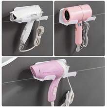 1pc Blow Dryer Holder, No Drill Portable Installation, Bathroom Hair Dryer Mount, Multi-Functional Stand, With Adhesive Hook Included