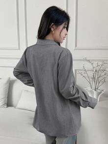 Women's Long Sleeve Single-Breasted Casual Loose Striped Button-Up Shirt