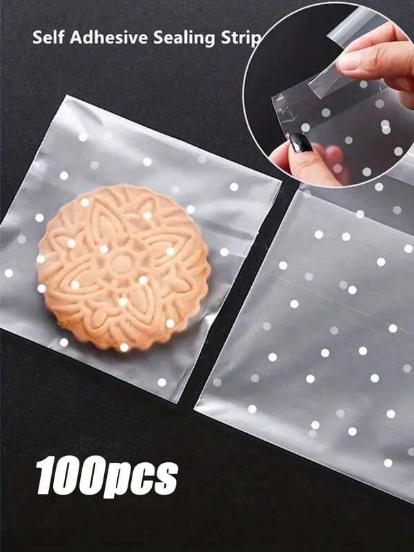 100pcs Self-Adhesive Cookie Bag, Treat Bag DIY Plastic Individual Candy Bag,Decorating Favor Bag,Cellophane Bag For Candy Pastry Packaging Christmas Party Favor Gift Giving, Christmas