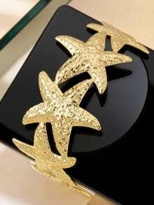 1pc Fashionable Metal Ocean Series Starfish Bangle, Adjustable Open Design Women Summer Beach Holiday Daily Outfit Jewelry - Gold - View 3