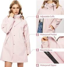 UNIQUEBELLA Rain Jackets For Women Waterproof, Raincoat Long Hooded Rain Coats Outdoor Windbreaker Trench Coat - 升級粉紅色 - 查看 4