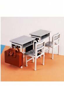 2pcs/3pcs/6pcs Mini Desk & School Bag Set, Cute And Compact, Recreating Classroom Scene With Creative Design. Detailed Realistic Miniature Desk And School Bag, Perfect Accessory For Dollhouse, DIY Crafts Or Photography Props, Endless Fun