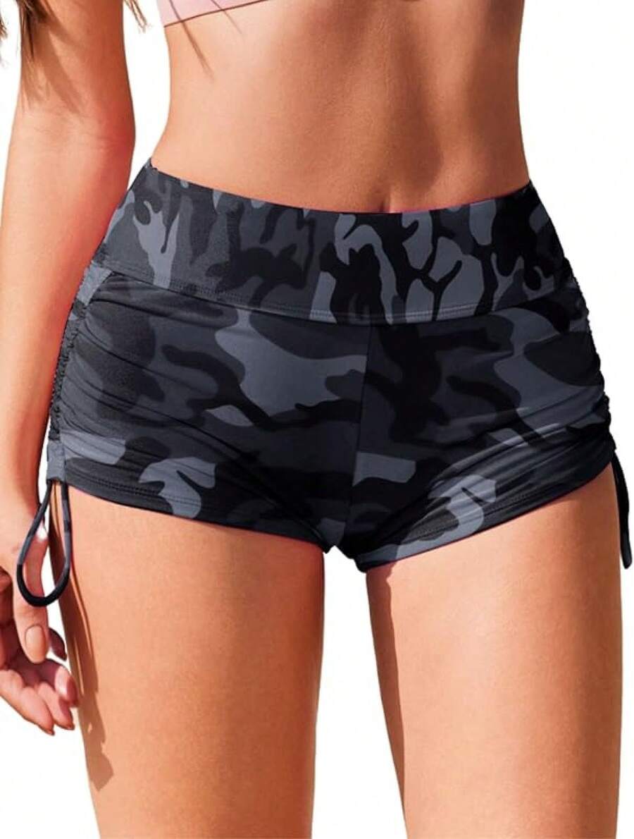 AI'Womens 3 Swim Board Shorts High Waisted Bathing Suit Bottoms Shorts Adjustable Ruched Side Bikini Shorts S-XXLA Valentine's Day P27X - 偽裝 - 查看 1