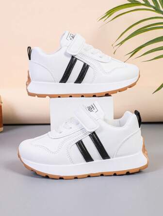 1 Pair Children's New Fashion Soft Bottom Durable PU Hook And Loop Design Boys Outdoor Running Shoes, Anti-Slip, Waterproof, Flat Bottom Sports Shoes, Suitable For All Seasons