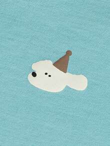 mini bala Baby Boy Contrast Raglan Sleeve Cartoon Print Top - Gray Blue - View 8