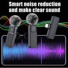 无线领夹式麦克风适用于手机 iPad TypeC 领夹式麦克风即插即用 2.4G 超低延迟内置降噪芯片 8 小时工作时间用于视频录制采访播客 Vlog - 黑色 - 查看 7