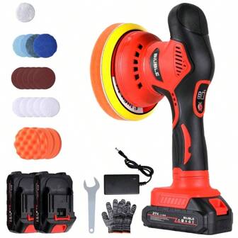 Cordless Car Buffers And Polishers Kit, 6 Inch Portable Polishing Waxer Machine Kit For Car Detailing And Waxing, With 2Pcs 12V Rechargeable Battery