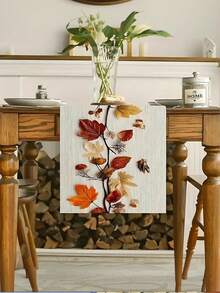 1pc Autumn Leaves Table Runner – Rustic 100% Polyester, Rectangular Fall Design With Vibrant Leaf Patterns, Perfect For Holiday Parties, Kitchen, Fireplace, And Farmhouse Decor, Kitchen Table Setting | Autumn Leaf Pattern | Quality Craftsmanship, Fall Decorations For Home