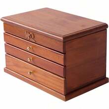 HOHOBLA 4-Layer Rectangular Wooden Jewelry Box Multi-Functional Jewelry Storage Organizer With Mirror + Full Pull-Out Drawer Flocked Fabric Vintage For Jewelry Storage Ring Earrings Storage Organizer [Wonderful Gift For Family&Friends] - 棕色 - 查看 6