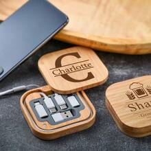 Personalisierter, individueller elektronischer Kabel-Organizer, stilvolle Bambus-Technik-Aufbewahrungsbox, perfektes Jahrestags-Geschenk für Männer, multifunktionaler Datenkabel-Organizer