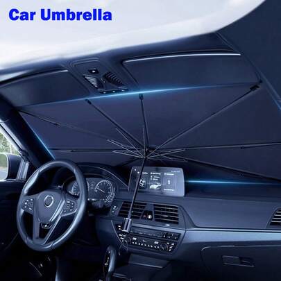 Car Sunshade: Front Windshield Protector With Clasp - 126cm/49.6inch X 140cm/55.1inch - Polyester Material - For All Vehicles - Protects From Sun Damage & Heat - Ideal Gift For Car Owners