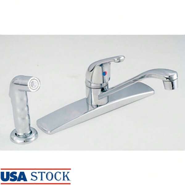 Chrome Metal Kitchen Faucet Single Lever With Sprayer 48 Inch Hose 8 Inch Center 4 Hole Sink Installation