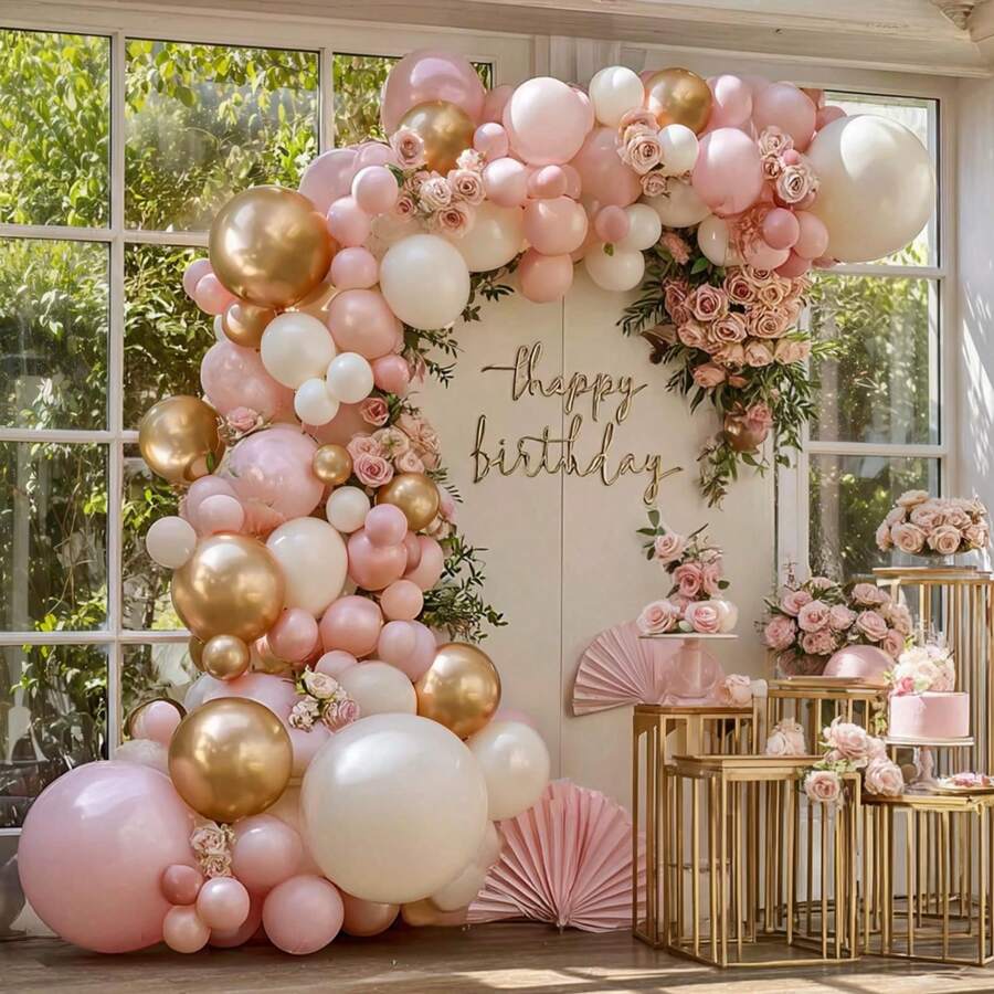 105pcs Pink, Beige, Nude, White, Champagne-Gold Balloon Arch & Wreath Set, Suitable For Girls, Ladies, Birthdays, Baby Showers, Brides, Engagements, Weddings, Party Decorations