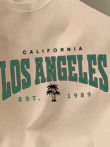 Camiseta de manga corta de corte slim fit para hombres, de color caqui liso, con diseño estampado de letra - Caqui - Ver 2