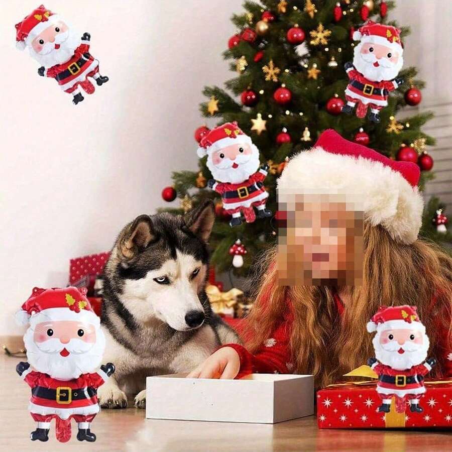 5 件/套 16 英寸迷你金带圣诞老人圣诞铝箔气球套装，适用于圣诞派对装饰、主题派对装饰 - 彩色 - 查看 1