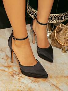 Women's Black Satin Pointed Toe Ankle - Strap Platform Heels Elegant High - Heel Dress Shoes For Evening Party Wedding Formal Events Stylish Footwear Ideal For Spring Summer Autumn Occasions - Black - View 6