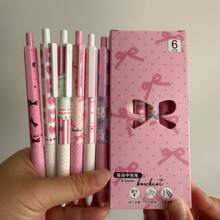 6pcs, Pink Bow Quick Dry Gel Pen, 0.5mm Fine Tip, Smooth Writing, Suitable For Office & Classroom Supplies, Adults Home Office Family Education Classroom Writing Writing Writing Special Universal Writing Pen For Final Exam Gel Pen Ballpoint Pen Set, Holiday Stationery Gift Gifts,Back To School