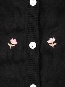 女婴针织花卉刺绣开衫 - 黑色 - 查看 3