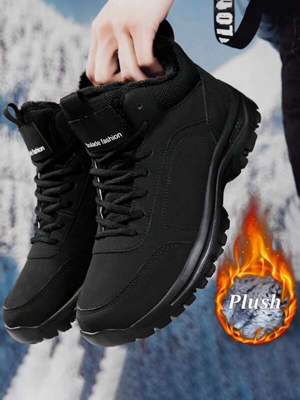 Men's Winter Snow Boots, Anti-Slip Sports Shoes, Casual Outdoor Warm Winter Shoes, Solid Color Casual