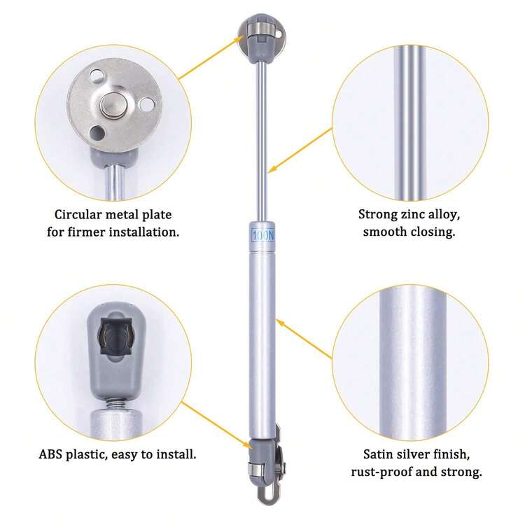 4 包 10 英寸经典气弹簧铰链 - 60-200N 升降支撑，用于橱柜门的金属和塑料液压气减震器，用于储物箱的软关闭盖撑铰链，带哑光饰面的门架 - 銀色 - 查看 3