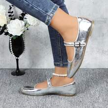 Mary Jane Flat Shoes Round Toe Ballet Flats For Women Dressy Fabric Business Flats Comfortable Classic Strap Flats For Office JUJU-1 - Bạc - Xem 4