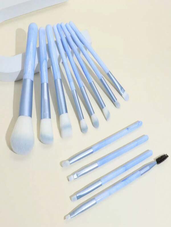 12/14-Piece Blue Makeup Brush Set With Powder Puff & Cleaning Pad Professional Synthetic Fiber Brushes For Flawless Powder, Blush & Concealer,12-Piece Professional Makeup Brush Set – Soft, Durable & Perfect For Flawless Beauty Looks!A Must-Have For Any Makeup Lover!Travel Makeup Brush Set – Portable, Soft & Durable – Perfect For On-The-Go Beauty,Perfect Back-To-School Gift, Portable & Stylish!Back To School Essential,Makeup Essential