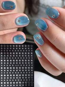 闪亮激光金属银色星星烫金美甲贴纸金色黑白玫瑰金五角星天空指甲贴花自粘 Y2K 指甲饰物美甲装饰 DIY 美甲用品