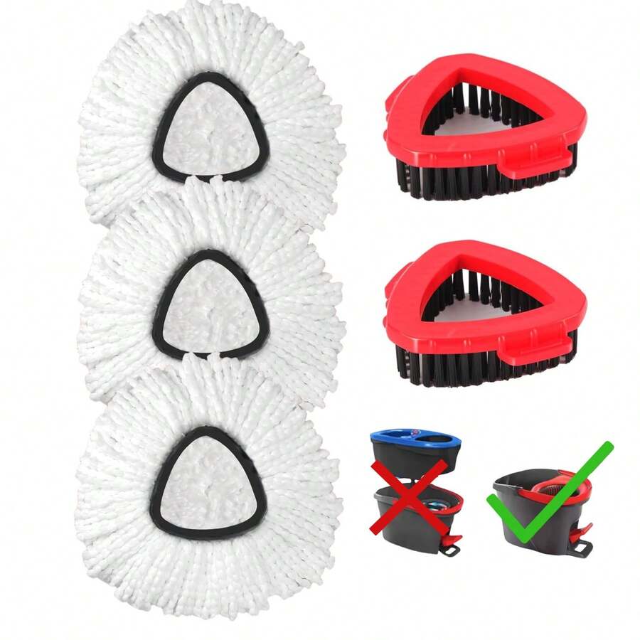 Mop Replacement Heads Compatible With O-Cedar EasyWring Spin Mops 3 Pack & 2 Pcs Hard Bristle Floor Scrub Brush-Washable Microfiber Spin Head Refills,  For Bathroom, Kitchen, Tub - trắng - Xem 1