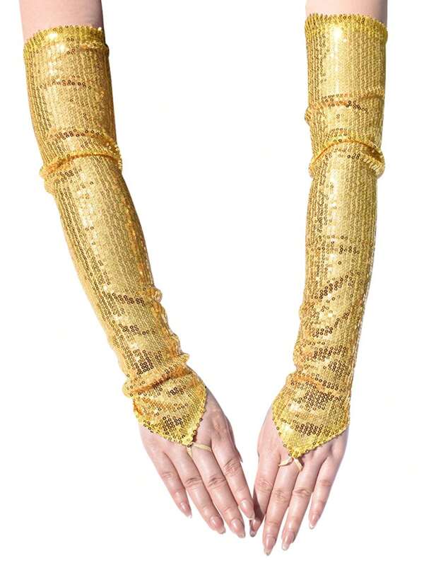 1 par de guantes largos brillantes y reflectantes para mujeres, adecuados para actuaciones en el escenario, mangas para baile latino, aplicables para todas las estaciones