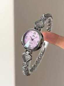 jw 1 Piece Simple Style Alloy Women's Bracelet Watch, Delicate Round Dial, Fashionable And Elegant Black Hands, Casual And High Color Roman Numerals Dial, Delicate And Affordable Ladies Quartz Watch, Suitable For Daily Wear, Party, Commute And Travel, Also Can Be Used As A Student Gift