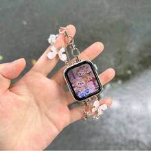 1 条适用于 38 毫米 40 毫米 42 毫米 44 毫米 41 毫米 45 毫米 46 毫米 49 毫米 Ultra Watch Series 10 9 8 7 6 5 4 3 2 的玫瑰金不对称仿珍珠蝴蝶手链腕带，适用于女式 表带