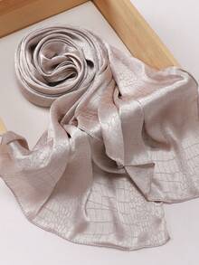 1pc Women Solid Crinkled Satin Hijab Scarf With Crocodile Texture, Non-Shedding Rectangle Women Scarves For Dress - Multicolor - View 13