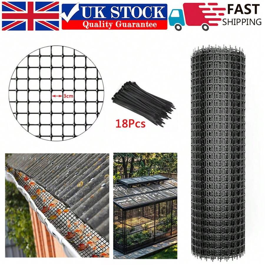 10M Garden Fence Netting Mesh Fence Plastic Black Roll Barrier Net UK NEW - Black - View 1