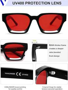 Thick Square  Retro Chunky Rectangle  Protection - 2pcs - Black + Black / Red - View 9