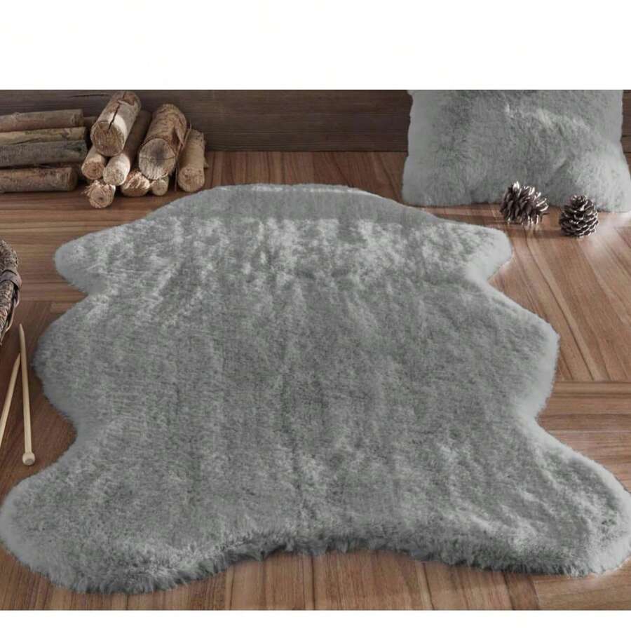 Jassrug Rabbit 30 Mm Fur-Like Plush Pelt – 70x100 & 100x140 Cm – 100% Polyester – Made In Turkey - Blue - View 1