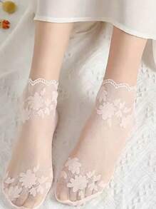 10双/5双女士蕾丝边袜子透气弹力女士薄款叶子船袜夏季薄款透明蕾丝短筒踝袜隐形袜